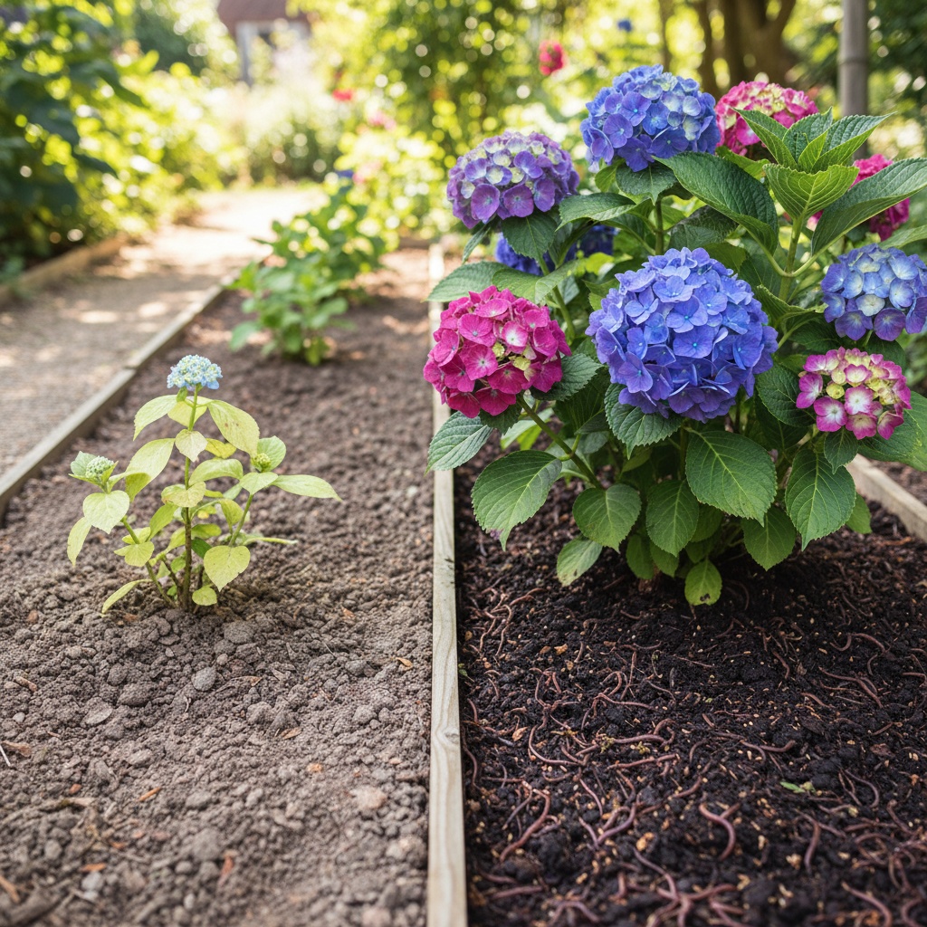 gemini-2.5-flash-image-preview_Two_hydrangea_flower_beds_are_side_by_side_in_the_garden_one_small_with_sparse_green_leaves_in_ordi-0